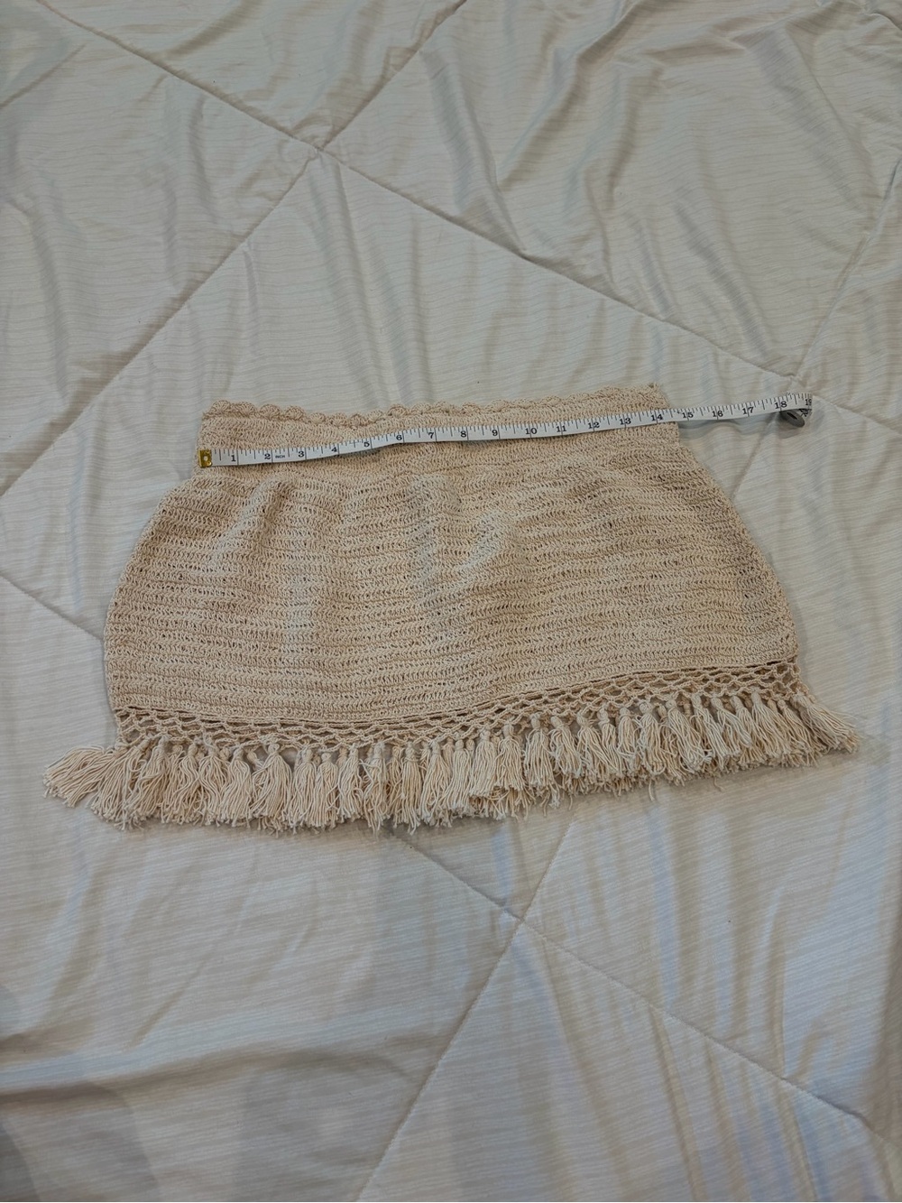 Beige Crochet Fringe Mini Skirt - 100% cotton NWT SZ L